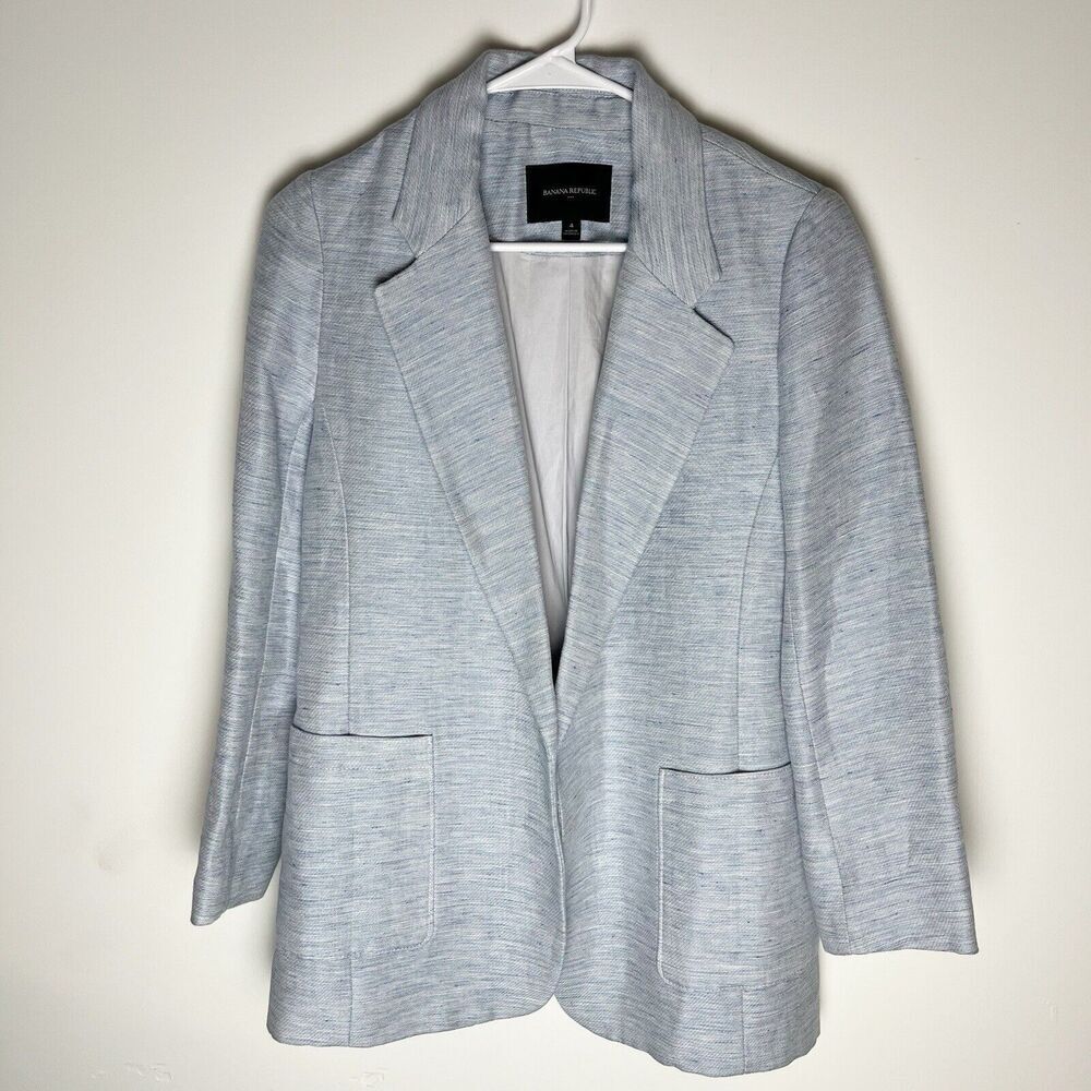 Womens Banana Republic Jacket Open Blazer 4 Blue Cotton